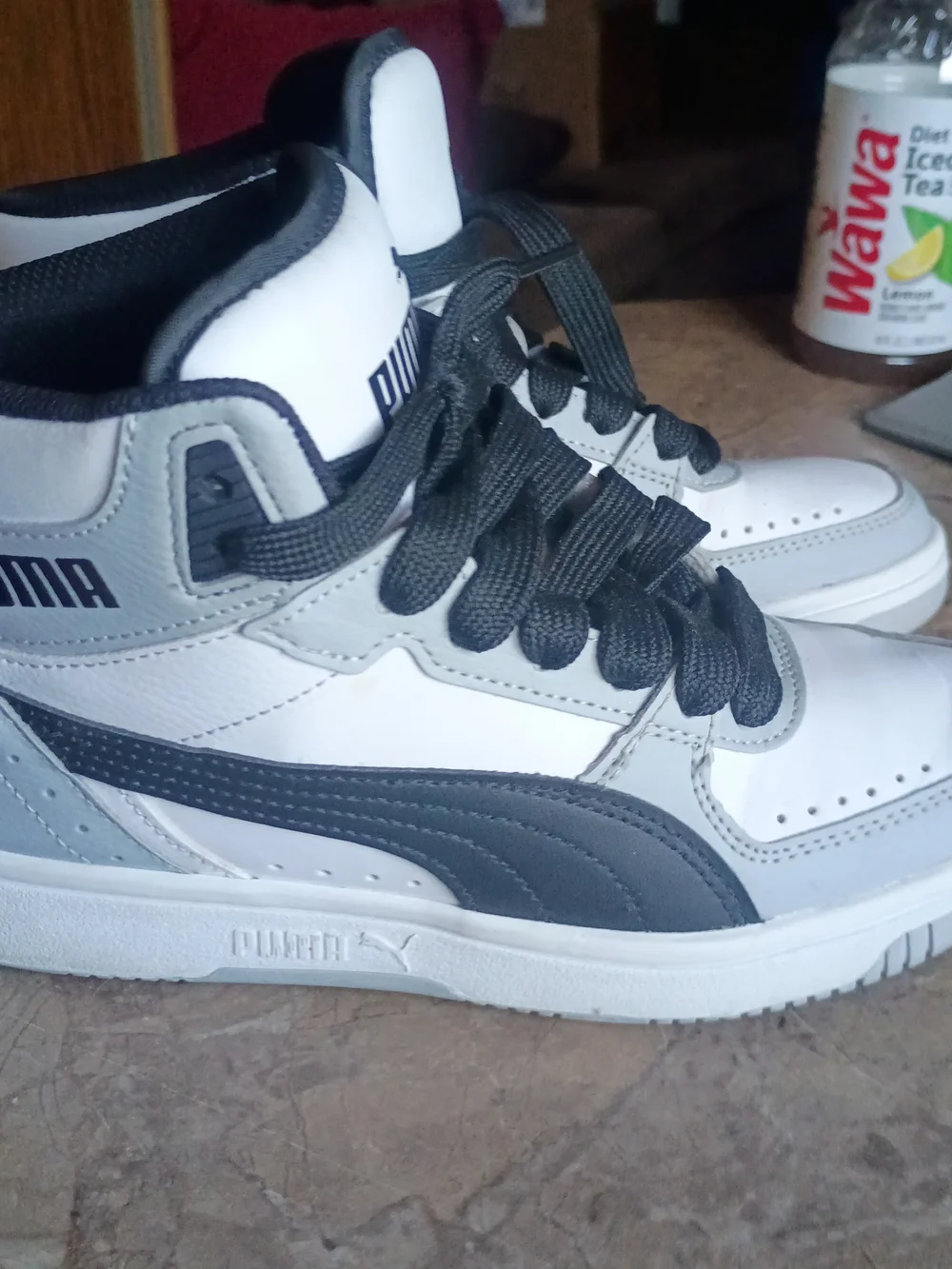 Puma Rebound Joy Kids 4C High Top Sneakers White Black Gray